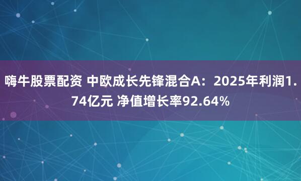 嗨牛股票配资 中欧成长先锋混合A：2025年利润1.74亿元 净值增长率92.64%